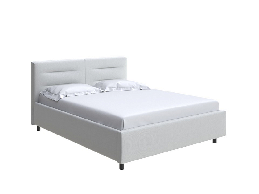 Кровать Nuvola-8 NEW 200x200 Ткань: Рогожка Тетра Молочный - Кровать в лаконичном стиле с горизонтальной отстрочкой  в изголовье