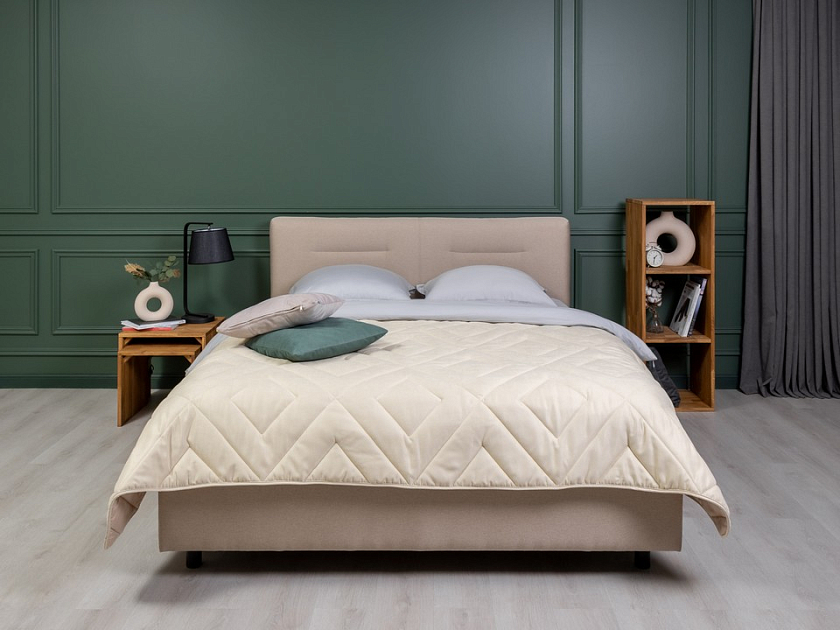 Кровать Nuvola-8 NEW 160x200 Ткань: Рогожка Тетра Имбирь - Кровать в лаконичном стиле с горизонтальной отстрочкой  в изголовье
