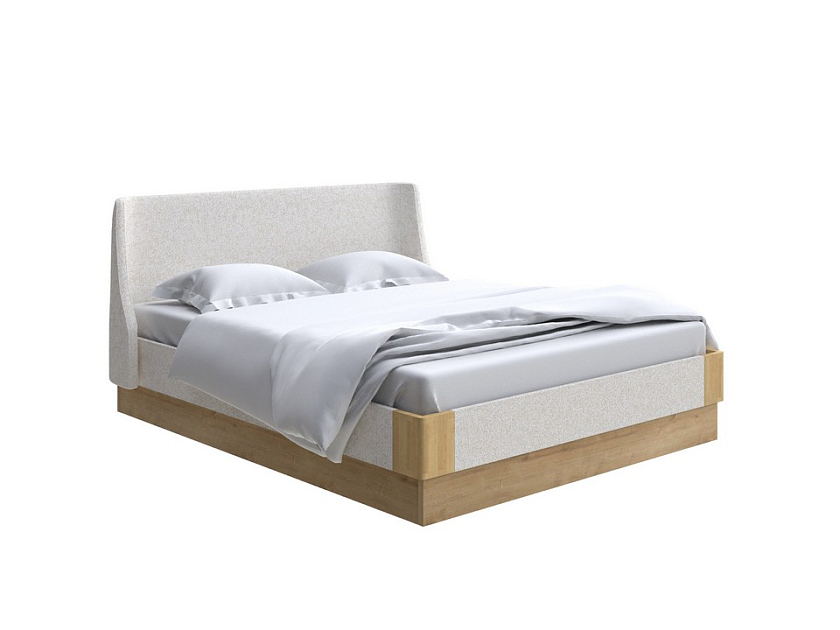 Кровать Lagom Side Soft с подъемным механизмом 160x200 Ткань/Массив (береза) Levis 12 Лен/Масло-воск Natura (береза) - Кровать со встроенным ПМ механизмом. 