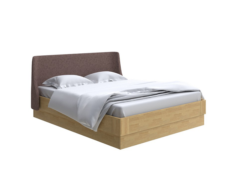 Кровать Lagom Side Wood с подъемным механизмом 160x200 Ткань/Массив (береза) Levis 37 Шоколад/Масло-воск Natura (береза) - Кровать со встроенным ПМ механизмом. 