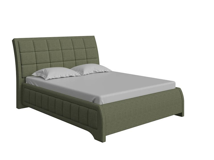Кровать Foros 160x200 Искусственная шерсть Лама Авокадо - Кровать необычной формы в стиле арт-деко.