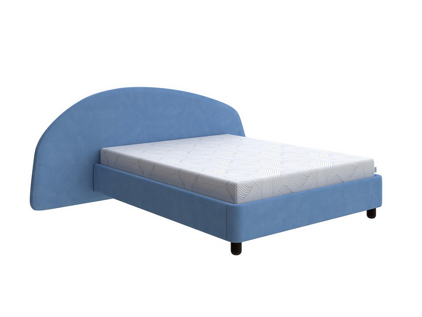 Кровать Sten Bro Left 160x190 Ткань/Массив (береза) Тетра Голубой/Венге - Мягкая кровать с округлым изголовьем на левую сторону