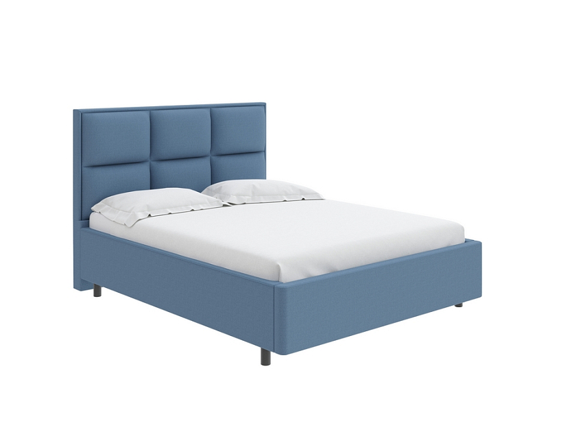 Кровать Malina 80x190 Ткань: Рогожка Тетра Голубой - Изящная кровать без встроенного основания из массива сосны с мягкими элементами.