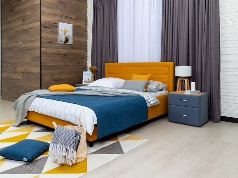 Синяя кровать Next Life 2 - Cтильная модель в стиле минимализм с горизонтальными строчками