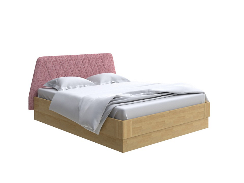 Кровать Lagom Hill Wood с подъемным механизмом 140x200 Ткань/Массив (береза) Levis 62 Розовый/Масло-воск Natura (Береза) - Кровать со встроенным основанием. 