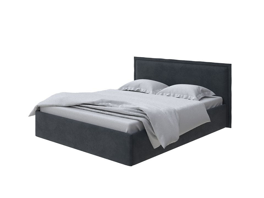 Кровать Aura Next 160x200 Ткань: Велюр Teddy Древесный уголь - Кровать в лаконичном дизайне в обивке из мебельной ткани