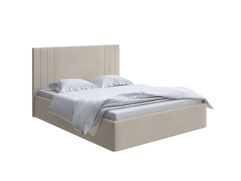 Кровать Liberty с подъемным механизмом 80x190 Ткань: Велюр Ultra Песочный - Аккуратная мягкая кровать с бельевым ящиком
