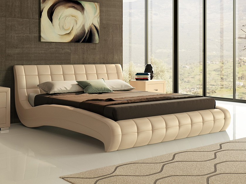 Кровать Nuvola-1 160x200 Ткань: Рогожка Тетра Стальной - Кровать футуристичного дизайна из экокожи класса «Люкс».