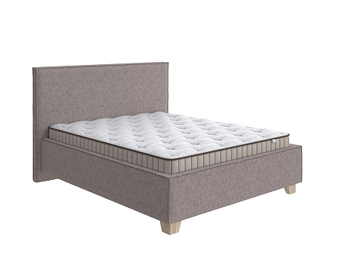 Коричневая кровать Hygge Simple - Мягкая кровать с ножками из массива березы и объемным изголовьем
