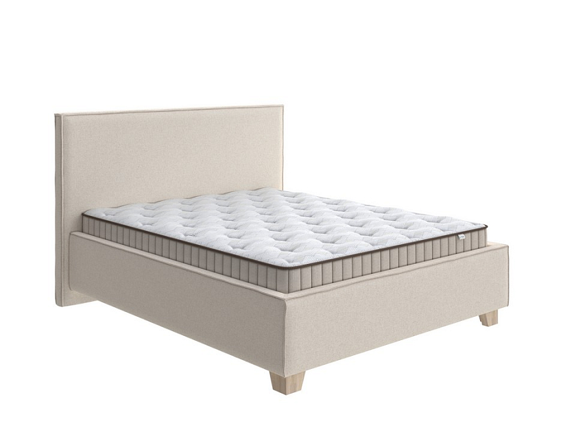 Кровать Hygge Simple 200x220 Искусственная шерсть Лама Бежевый - Мягкая кровать с ножками из массива березы и объемным изголовьем