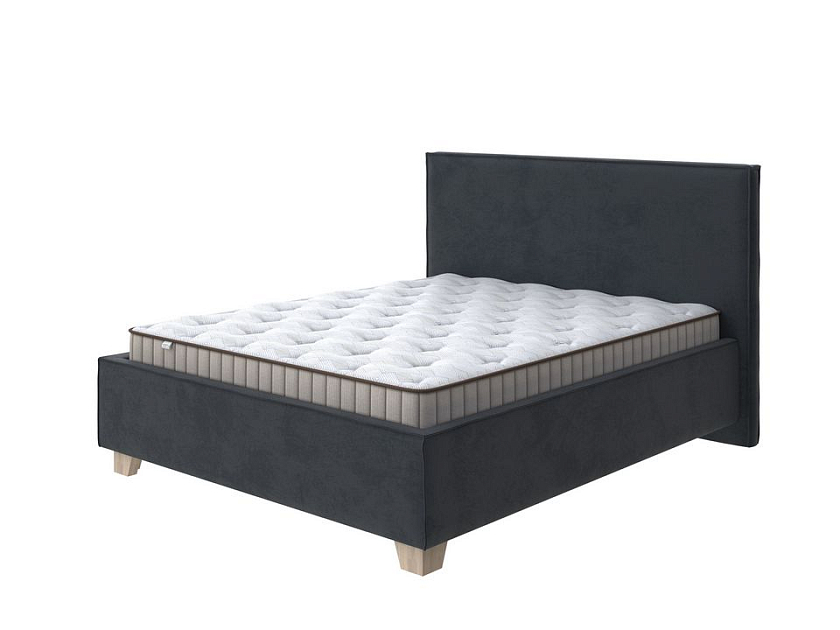 Кровать Hygge Simple 160x200 Ткань: Велюр Teddy Древесный уголь - Мягкая кровать с ножками из массива березы и объемным изголовьем