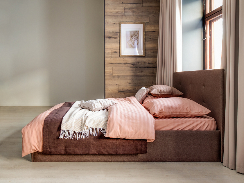 Кровать Forsa 140x200 Ткань: Велюр Casa Жемчужно-розовый - Универсальная кровать с мягким изголовьем, выполненным из рогожки.