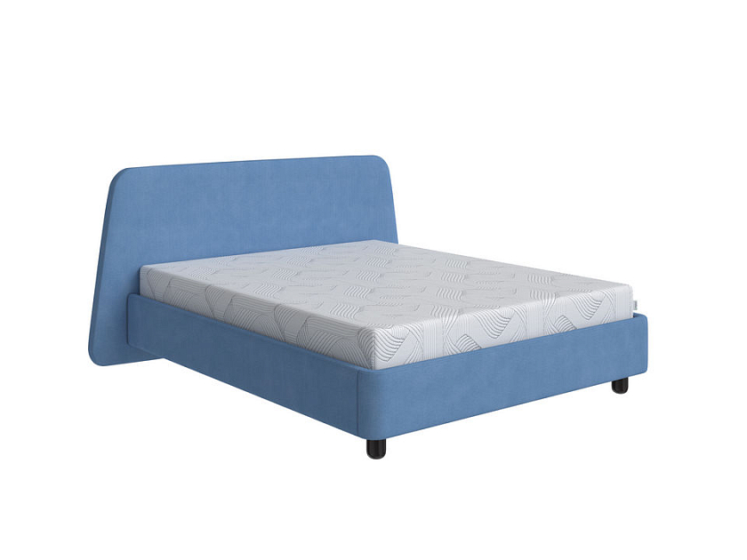 Кровать Sten Berg 80x190 Ткань/Массив (береза) Тетра Голубой/Венге - Симметричная мягкая кровать.