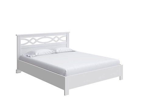 Белая двуспальная кровать Niko-тахта с подъемным механизмом - Кровать-тахта из массива с подъемным механизмом с ажурной резкой изголовья