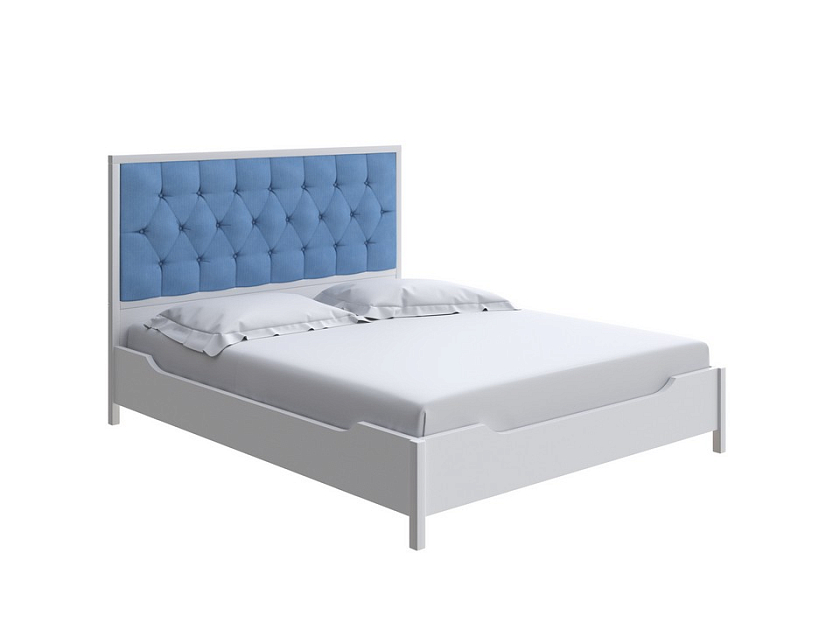 Кровать Vester 160x200 Ткань/Массив Тетра Голубой/Белая эмаль (сосна) - Современная кровать со встроенным основанием