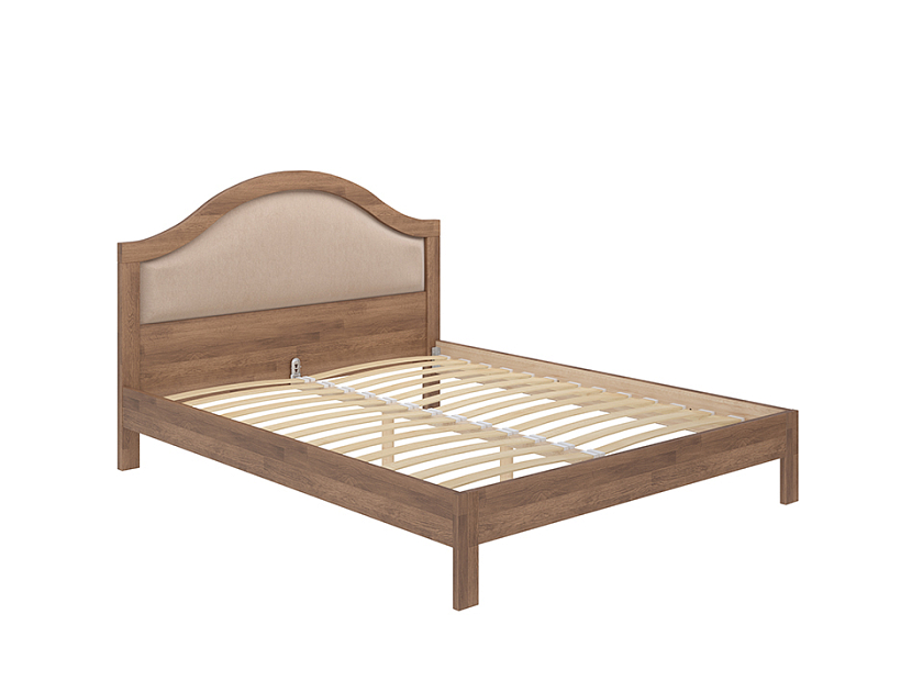Кровать Ontario 90x200 Ткань/Массив Тетра Молочный/Орех (сосна) - Уютная кровать из массива с мягким изголовьем