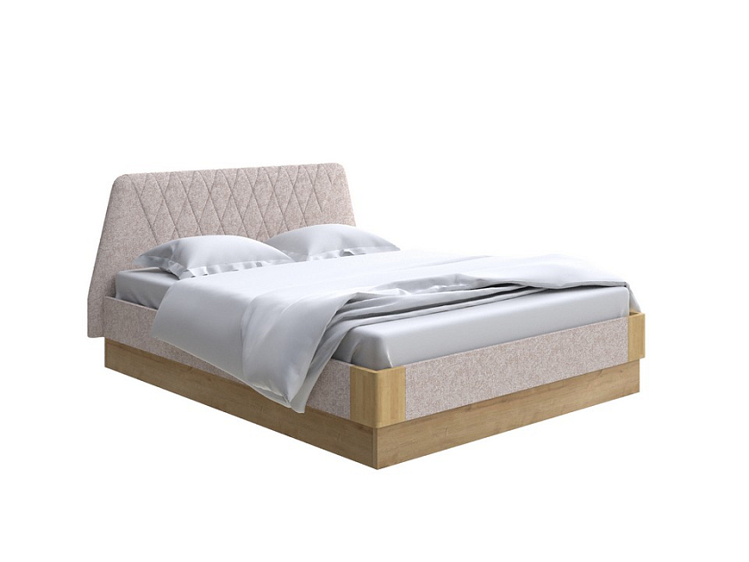 Кровать Lagom Hill Soft с подъемным механизмом 160x200 Ткань/Массив (береза) Beatto Пастила/Масло-воск Natura - Кровать со встроенным основанием. 