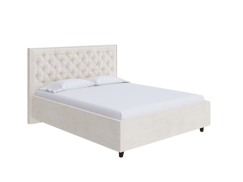 Кровать Teona Grand 160x220 Ткань: Велюр Лофти Лён - Кровать с увеличенным изголовьем, украшенным благородной каретной пиковкой.