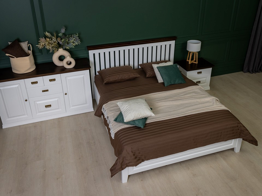 Кровать Olivia 200x220 Массив (сосна) Белая эмаль/Орех - Кровать из массива с контрастной декоративной планкой.
