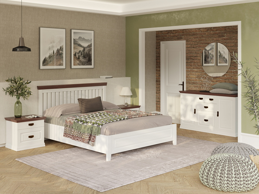 Кровать Olivia 200x220 Массив (сосна) Белая эмаль/Орех - Кровать из массива с контрастной декоративной планкой.