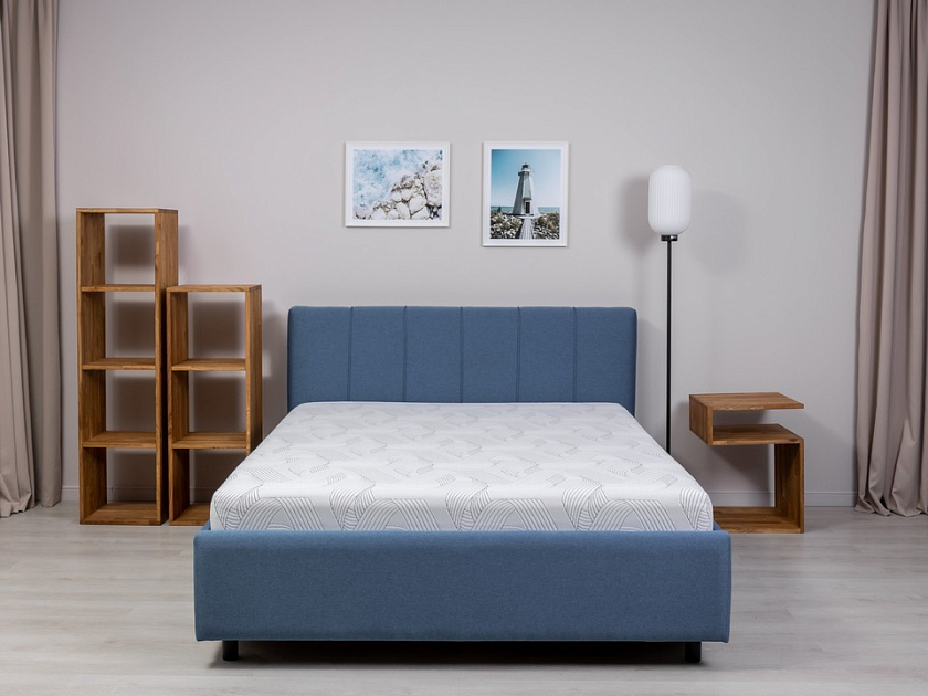 Кровать Nuvola-7 NEW 160x190 Ткань: Рогожка Тетра Голубой - Современная кровать в стиле минимализм